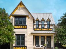 Beige Victorian Home With Unique, Black and Yellow Exterior Details