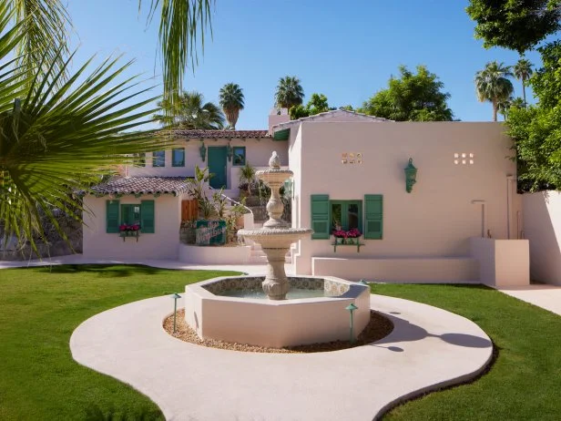 Pale Pink Villa With Green Shutters