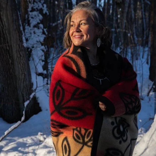 Woman Standing, Wrapped in Blanket