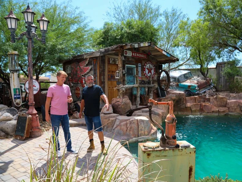 Steve showing host Jack McBrayer around the pool, as seen on Zillow Gone Wild, Season 1.