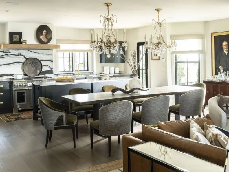 Neutral Contemporary Kitchen With Long Dining Table and Chairs