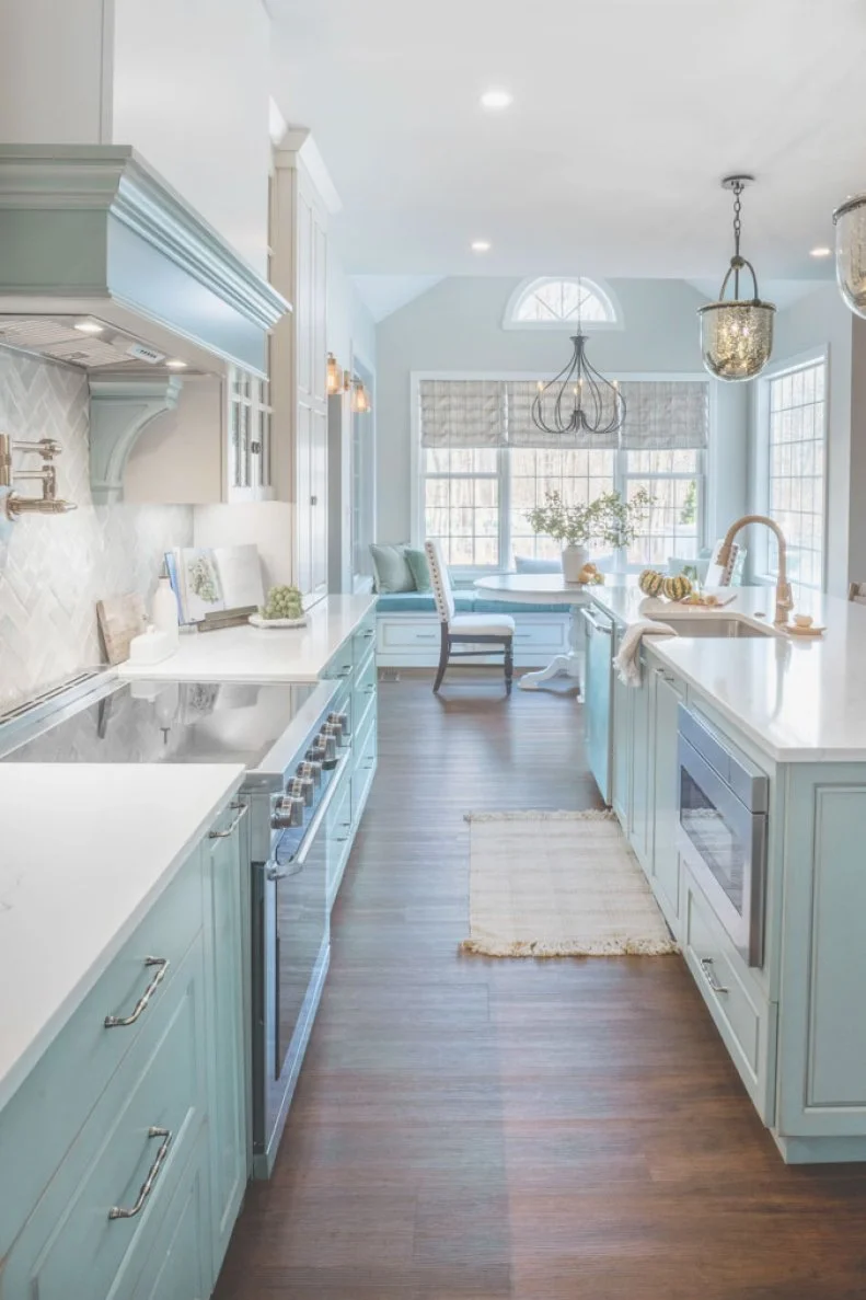 Blue and White Kitchen Cabinets