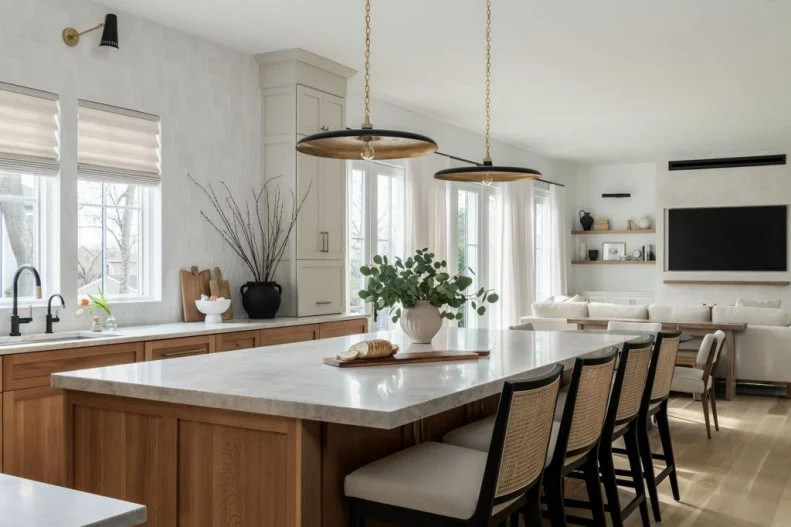 Neutral Kitchen With Warm Wood Cabinets 