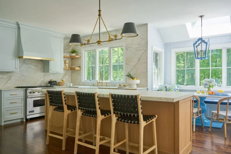 Three Barstools at White-Oak Kitchen Island