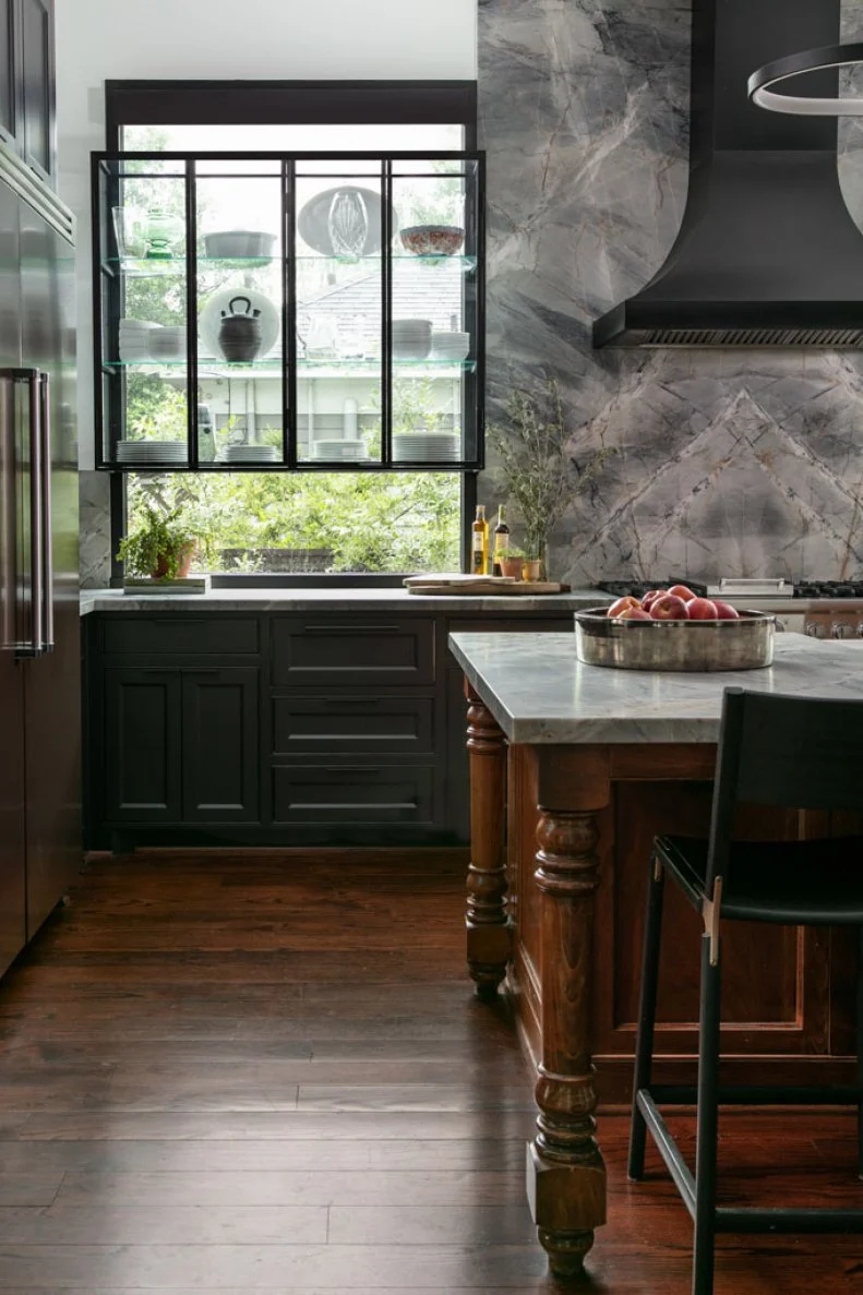 Island With Carved Legs in Neutral Traditional Kitchen