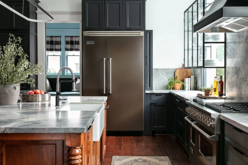 Mixed Wood Tones Create Balance in Neutral Transitional Kitchen