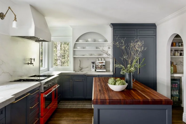 Red Cooking Range in White Contemporary Kitchen