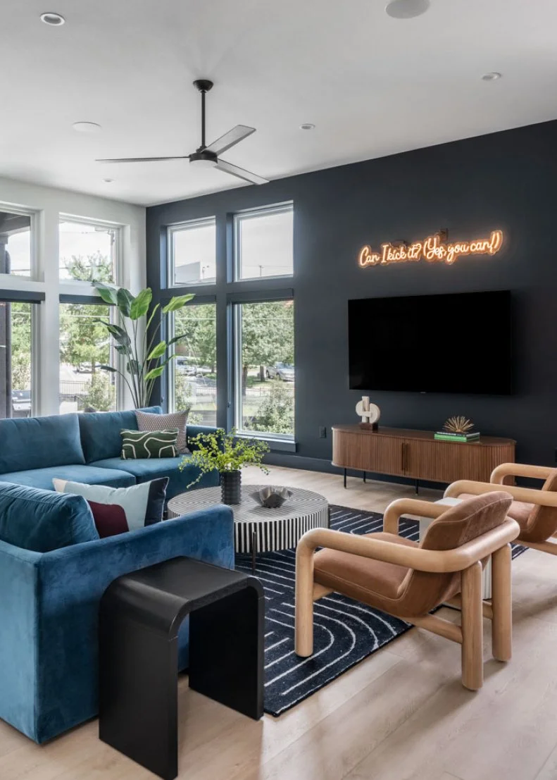 Blue Velvet Sofa In Living Room