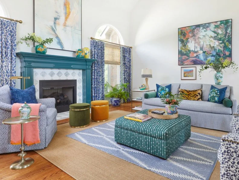 Blue Floral Curtains In Living Room
