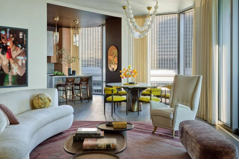 Condo Open-Concept Living Room With Sleek, Yet Playful Furniture