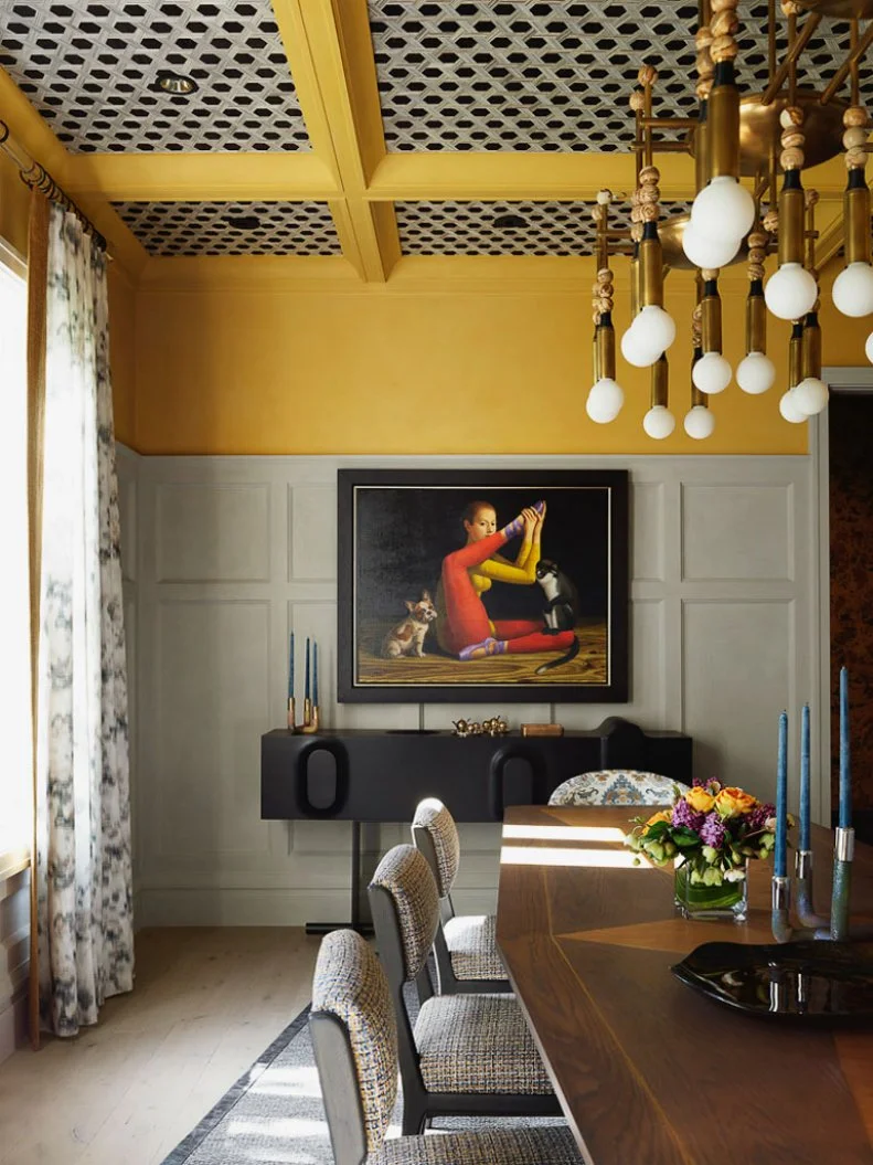 Yellow Crown Molding In Dining Room