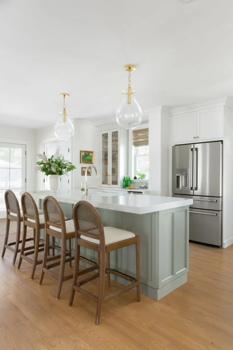 Four Barstools at Light-Gray Kitchen Island