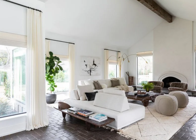 Multitude of Seating Options in White Transitional Living Room 