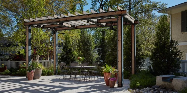 Backyard With Industrial Pergola