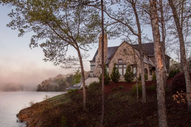 Lake House With Stone Siding
