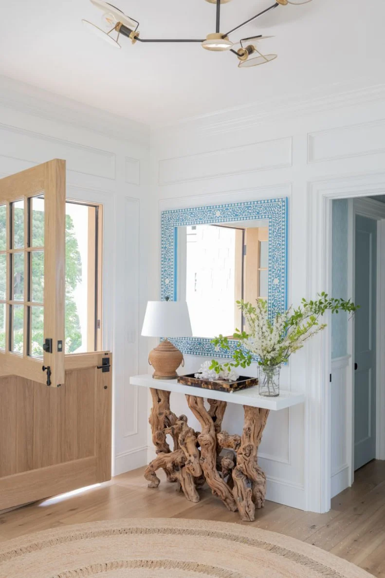 Dutch Door Opening Into White Coastal Foyer