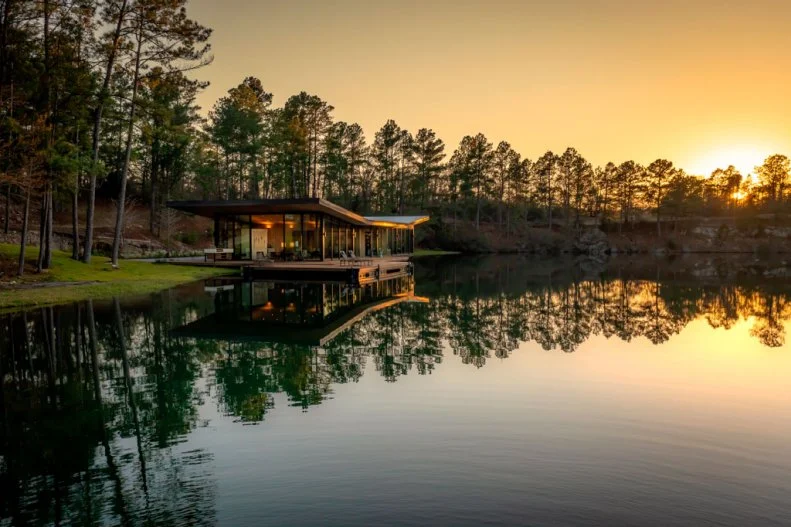 Evening View of Quarry Lake With Contemporary House