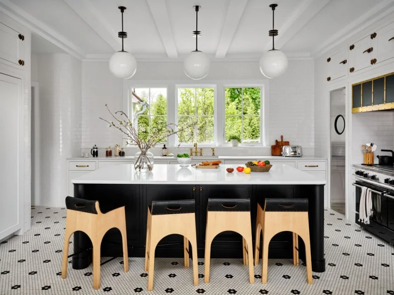 Black and White Kitchen With Mosaic Tile