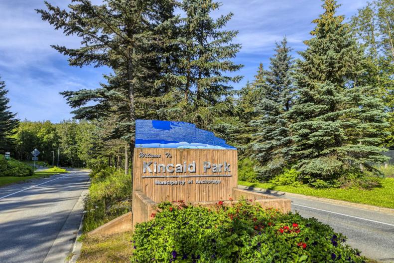 A sign leading into Alaska's Kincaid Park