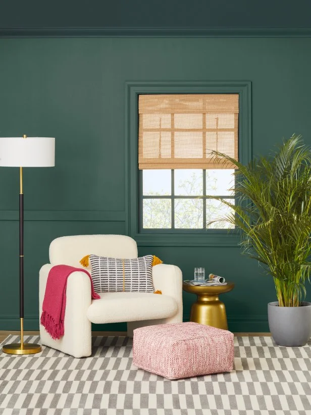 Dark Green Living Room With Painted Ceiling