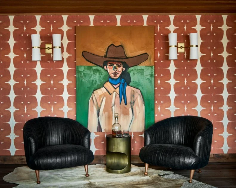 Oversized Cowgirl Art on Wall in Sitting Nook