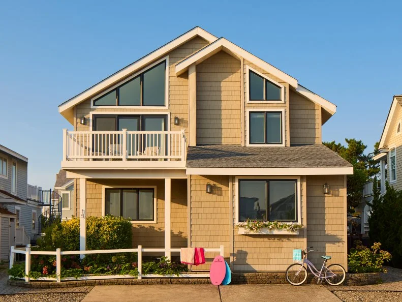 New Jersey Shore House With Tan Cedar Shake Siding