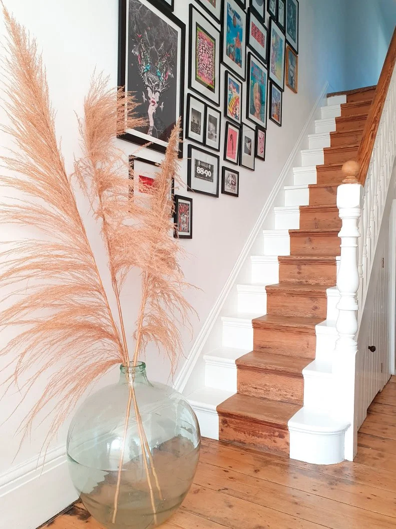 White Steps With a Stained Wood Stripe