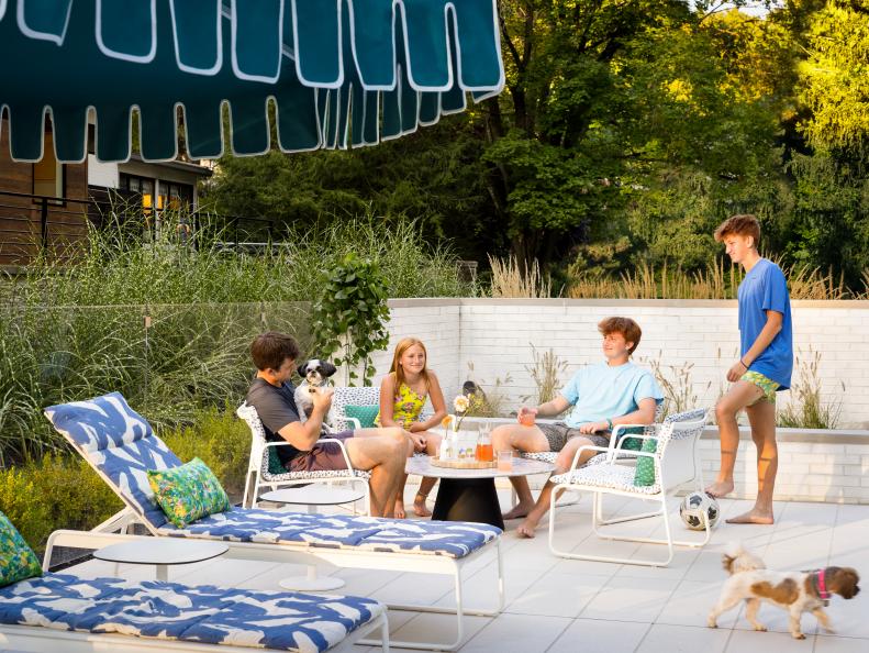 Patio Lounge Area With Colorful Outdoor Furniture