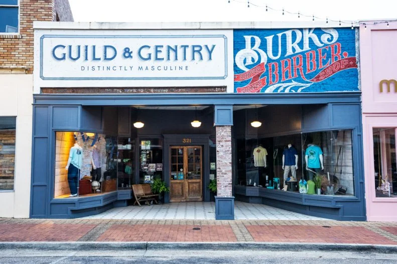  The exterior of, and a sign for, Guild and Gentry, a store in Laurel, Mississippi