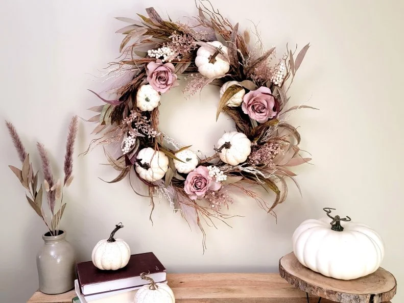 Dusty Rose Pink Fall Boho-Style Wreath