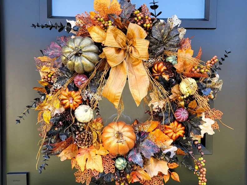 Metallic Orange and Black Fall and Halloween Wreath