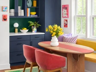 Multicolor, Midcentury Modern-Style Banquette Eating Area