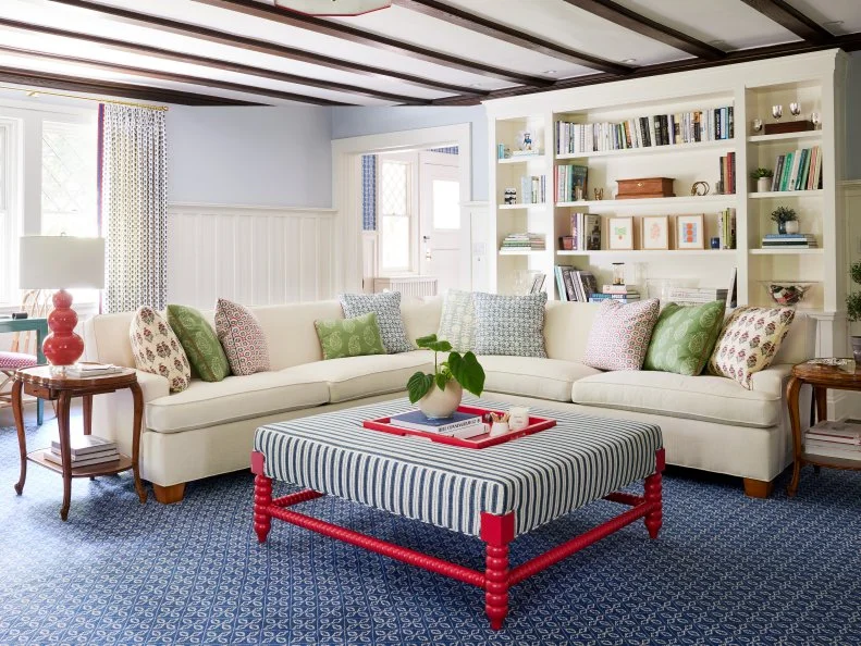 Light Blue Living Room With White Sectional