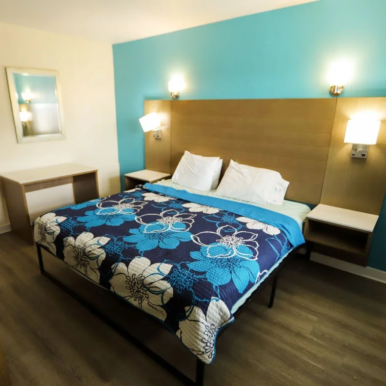 A view of the single room at the Salter Path Inn before renovation, as seen on 100 Day Hotel Challenge, Season 1.