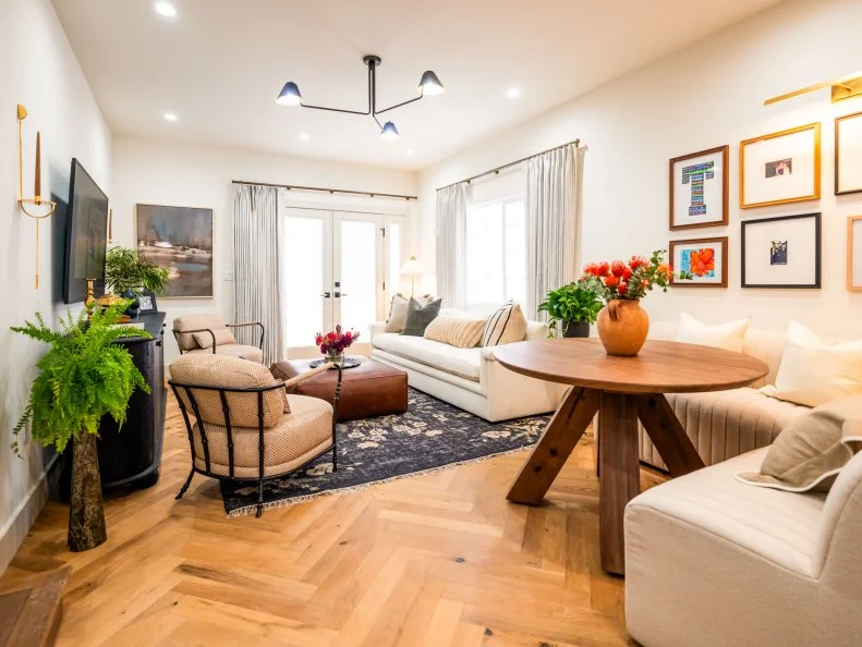 Zach Braff, alongside Drew & Jonathan Scott, reveal the renovated kitchen and living room to Zach's assistant and best friend of 14 years,  as seen on Celebrity IOU.