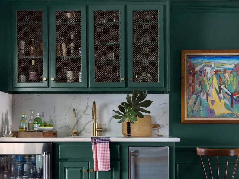 Kitchen With Dark Green Cabinets