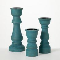 Sullivans Turquoise Wood Pillar Candle Holders