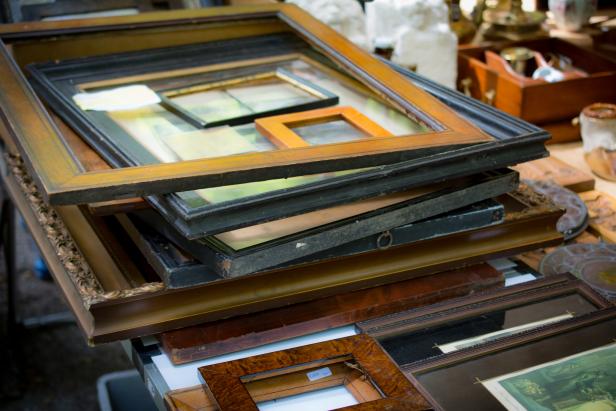 vintage empty  frames on a brocante market