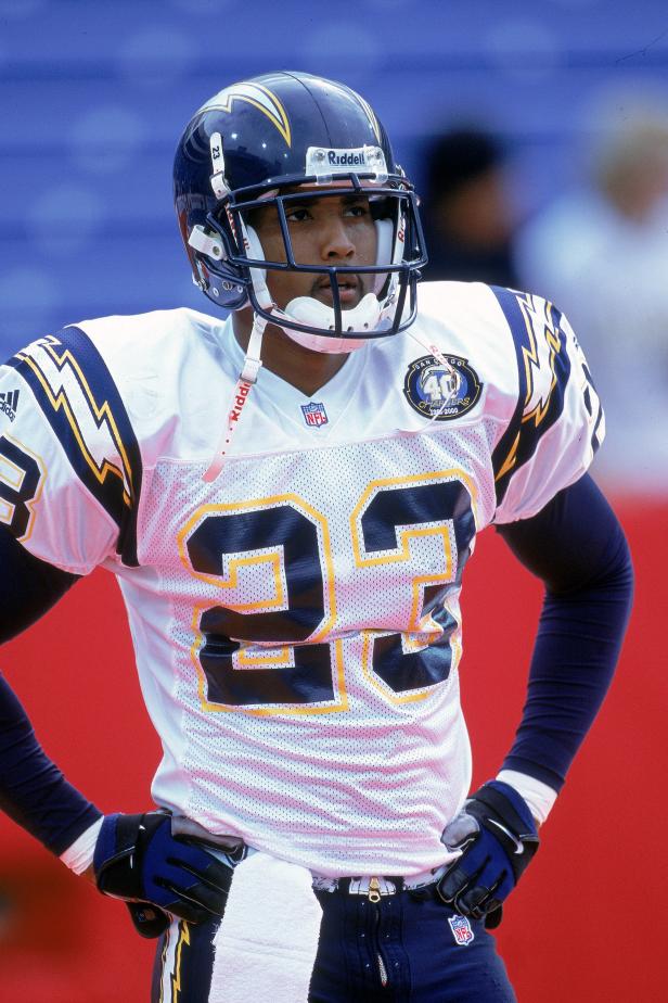 15 Oct 2000: Deron Jenkins #23 of the San Diego Chargers stands on the field during the game against the Buffalo Bills at Ralph Wilson Stadium in Orchard Park, New York. The Bills defeated the Chargers 27-24.Mandatory Credit: Rick Stewart  /Allsport