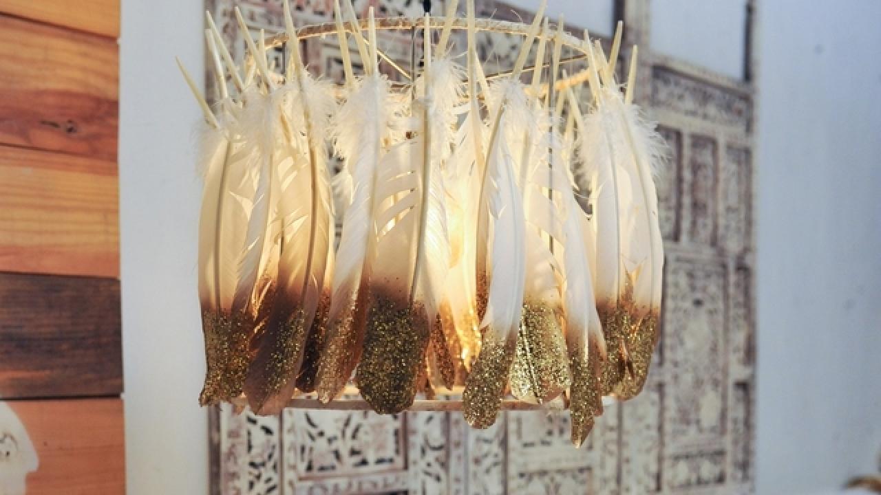 DIY Glitter Feather Lampshade