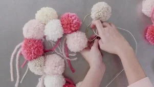 DIY Pom-Pom Heart Wreath