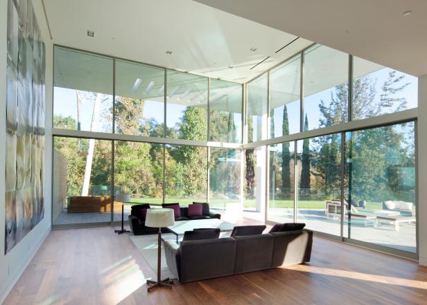 Contemporary Living Room With Full Length Windows