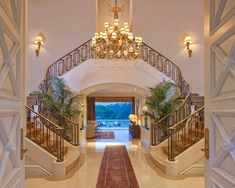 Luxury Entry Hall With Double Staircase & Marble Floors