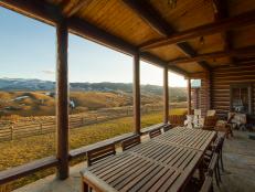 Covered Terrace: Hand-Crafted Log Home in Big Horn, Wyo.