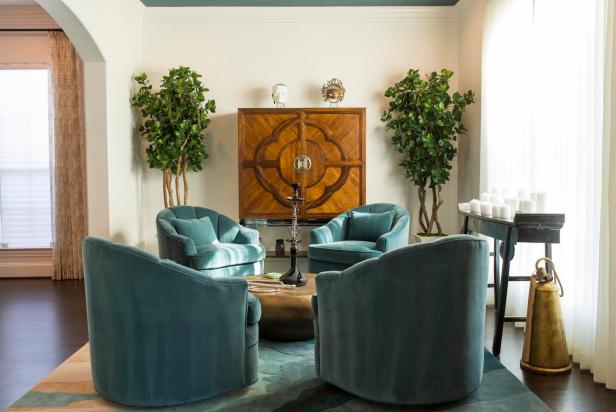 teal accent chairs in living room