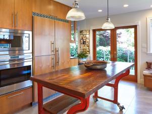 Rolling Kitchen Island With Red Base