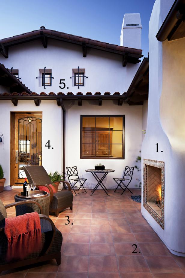 Mission Style Patio In San Diego, Spanish Chimney Fire Pit