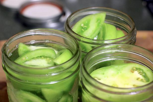 Pickled green tomatoes can be eaten straight from the jar.