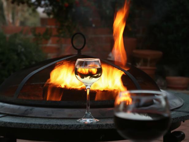 Fire Pit Cover with Wine Glass
