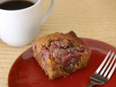 Sweet potatoes and tart cranberry sauce come together in an easy-to-make coffee cake.